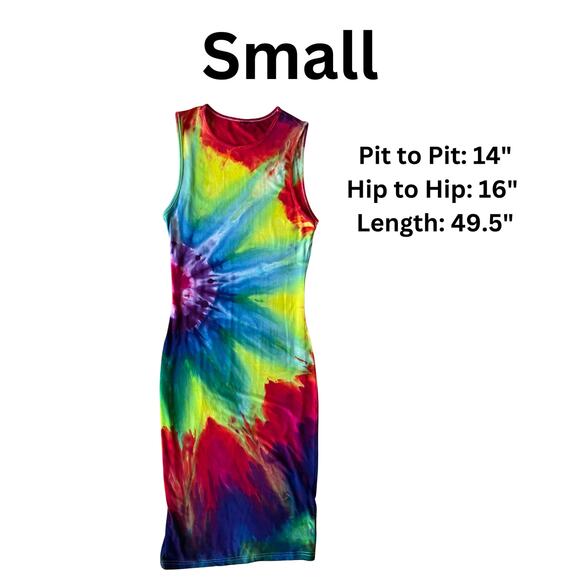 Ice Dyed Rainbow Dress - Sleeveless Tank Bodycon - Vibrant (Women's Small) - Picture 4 of 10